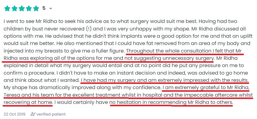 Breast Uplift (Mastopexy) Review From Doctify 22102019 - HR Plastic Surgery